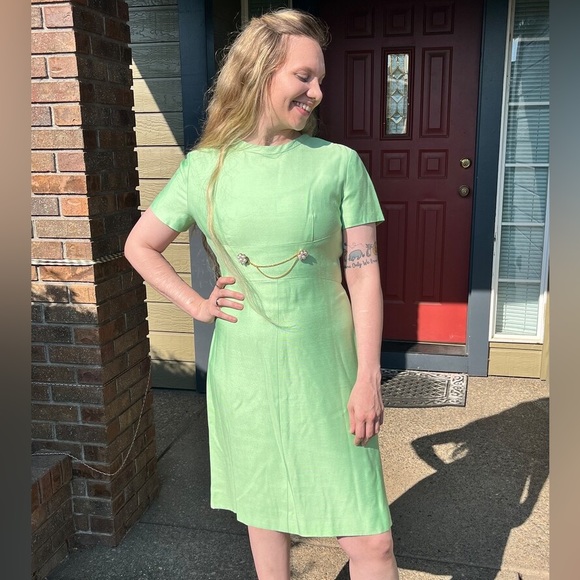 60s MOD Mint Green EMMA DOMB Dress / Coat Set - Vintage 1960s Dress size 14 - Picture 4 of 10